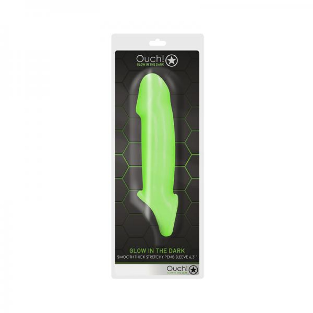 Ouch! Glow Smooth Thick Stretchy Penis Sleeve - Glow In The Dark - Green