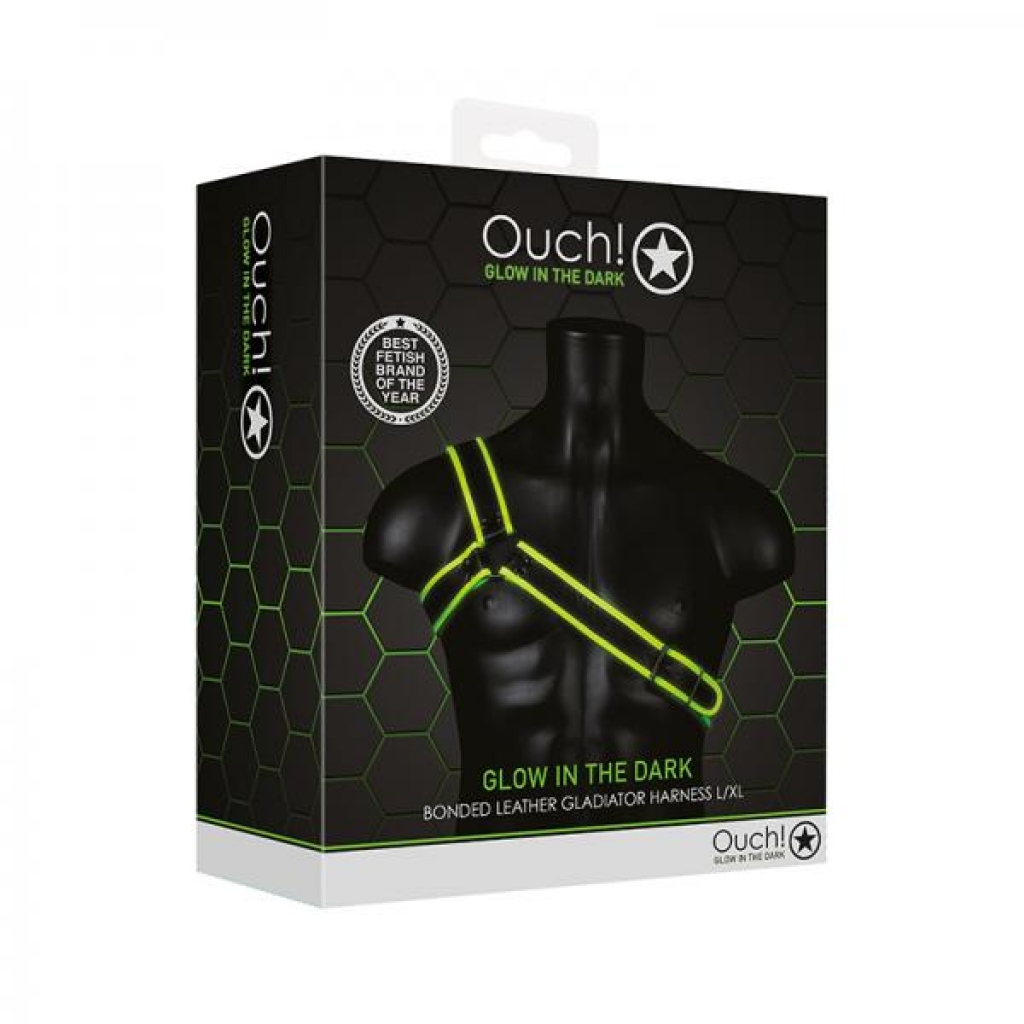 Ouch! Glow Gladiator Harness - Glow In The Dark - Green - L/xl