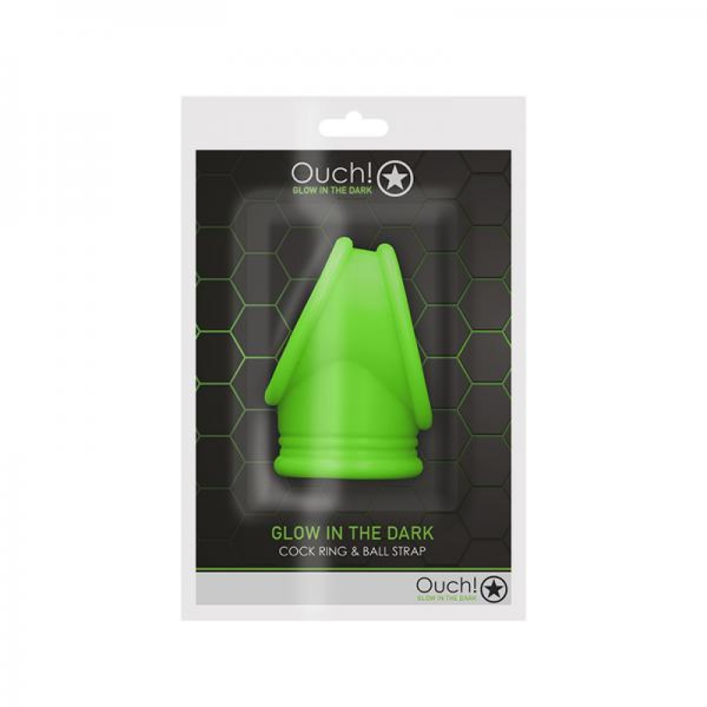 Ouch! Glow Penis Ring & Ball Strap - Glow In The Dark - Green