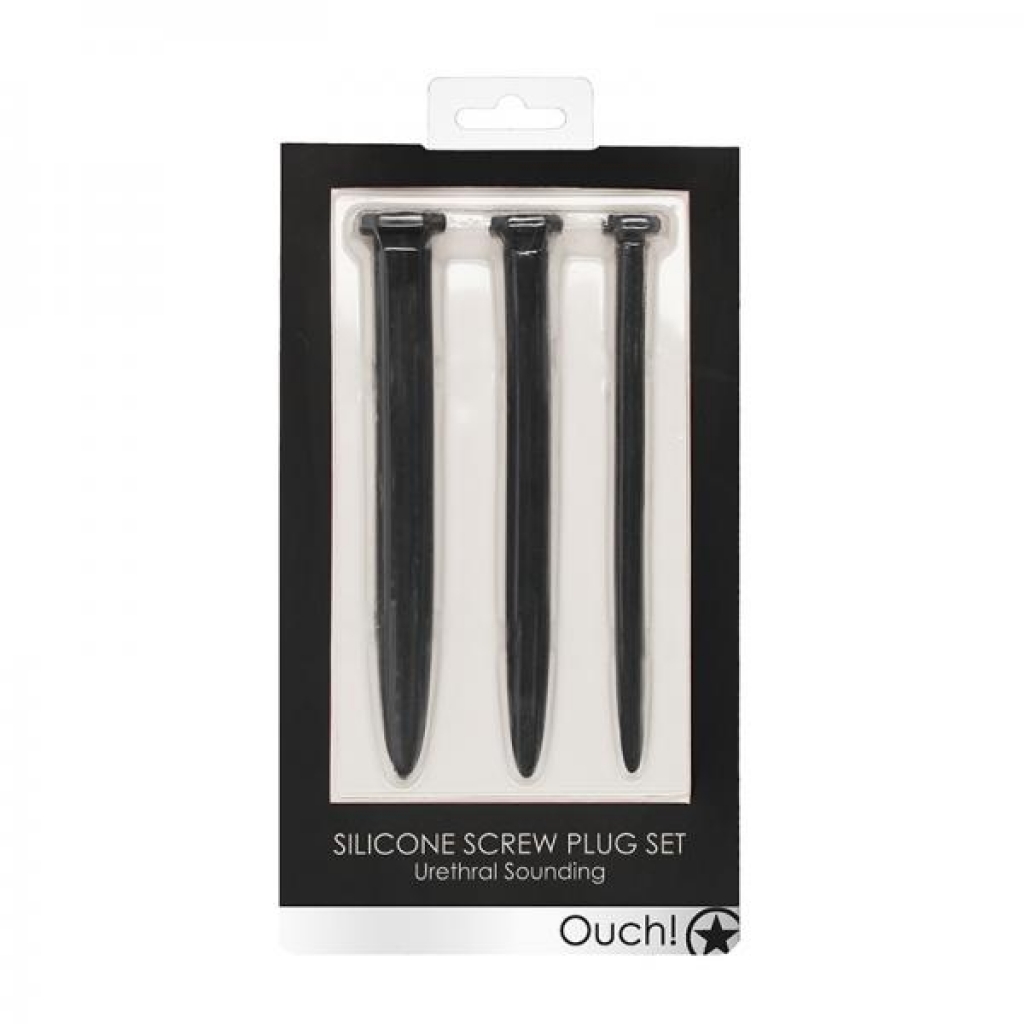 Ouch! Urethral Sounding - Silicone Rugged Nail Plug Set - Black