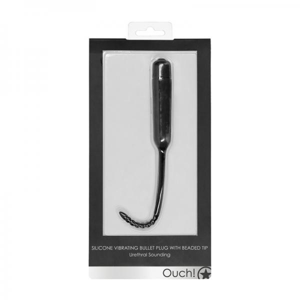 Ouch! Urethral Sounding - Silicone Vibrating Bullet Plug With Beaded Tip - Black