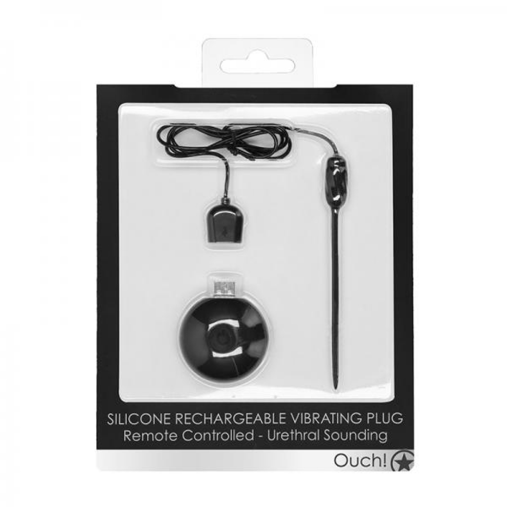 Ouch! Urethral Sounding - Silicone Rechargeable Vibrating Plug Remote Controlled - Black