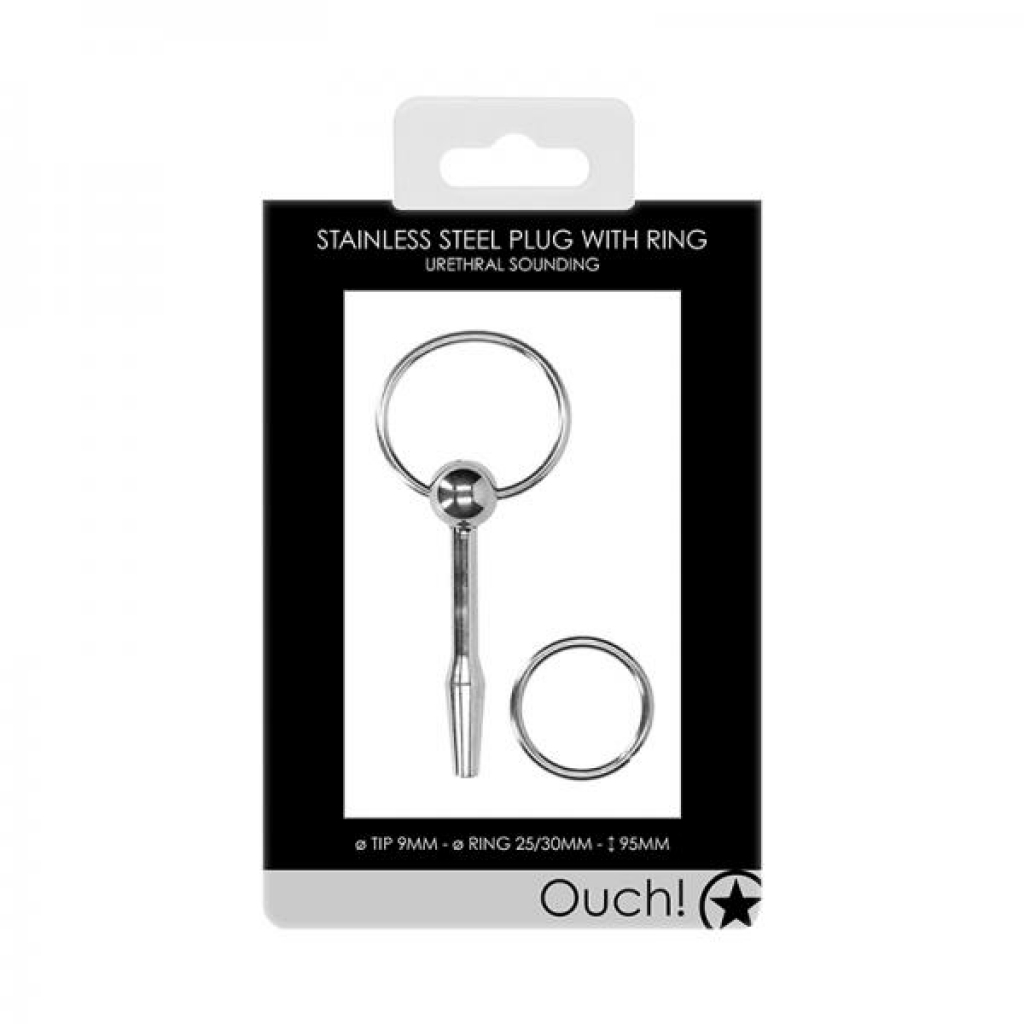 Ouch! Urethral Sounding - Metal Plug With Ring - 9 Mm