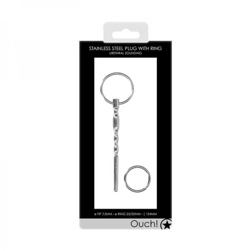Ouch! Urethral Sounding - Metal Plug With Ring - 7.5 Mm
