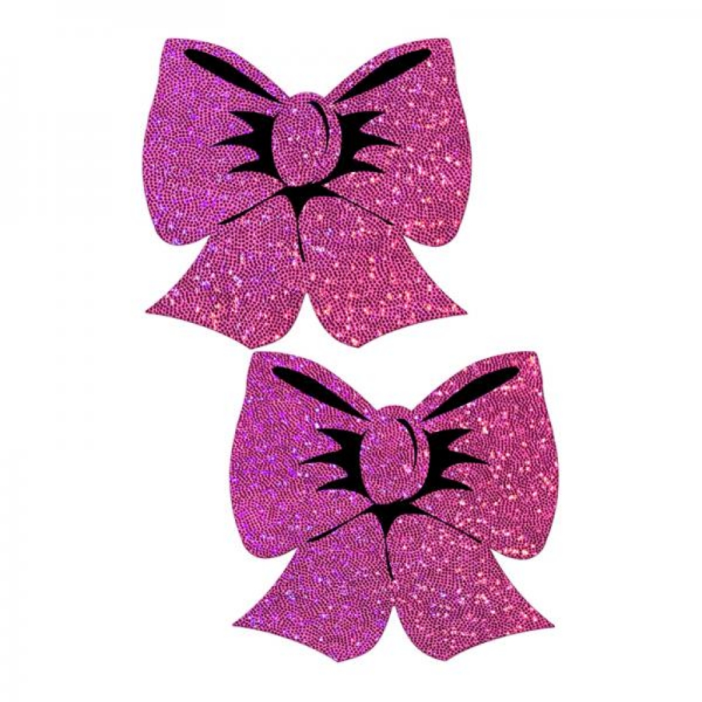 Pastease Bow: Hot Pink Glitter Bows Nipple Pasties