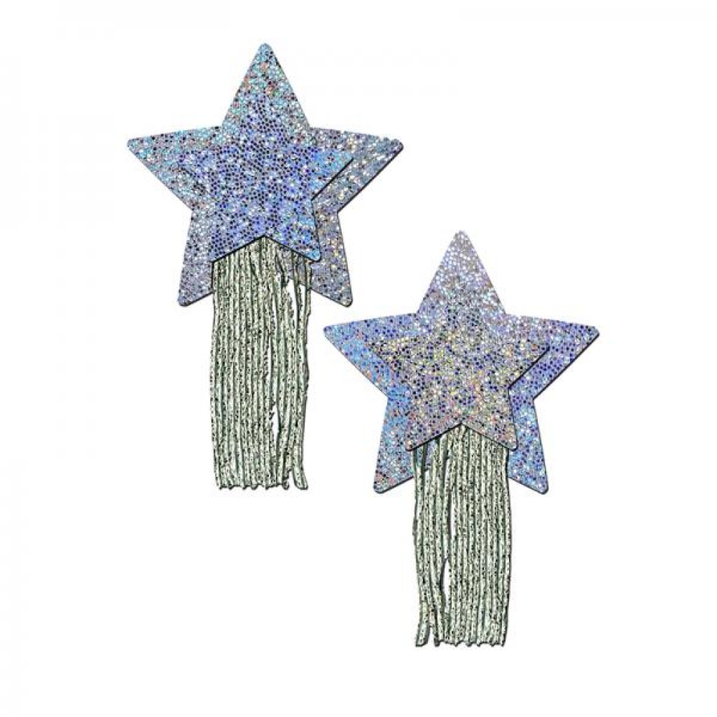 Pastease Tassel Pasties: Black Glitter Star Pastease With Long Fringe Nipple Pasties