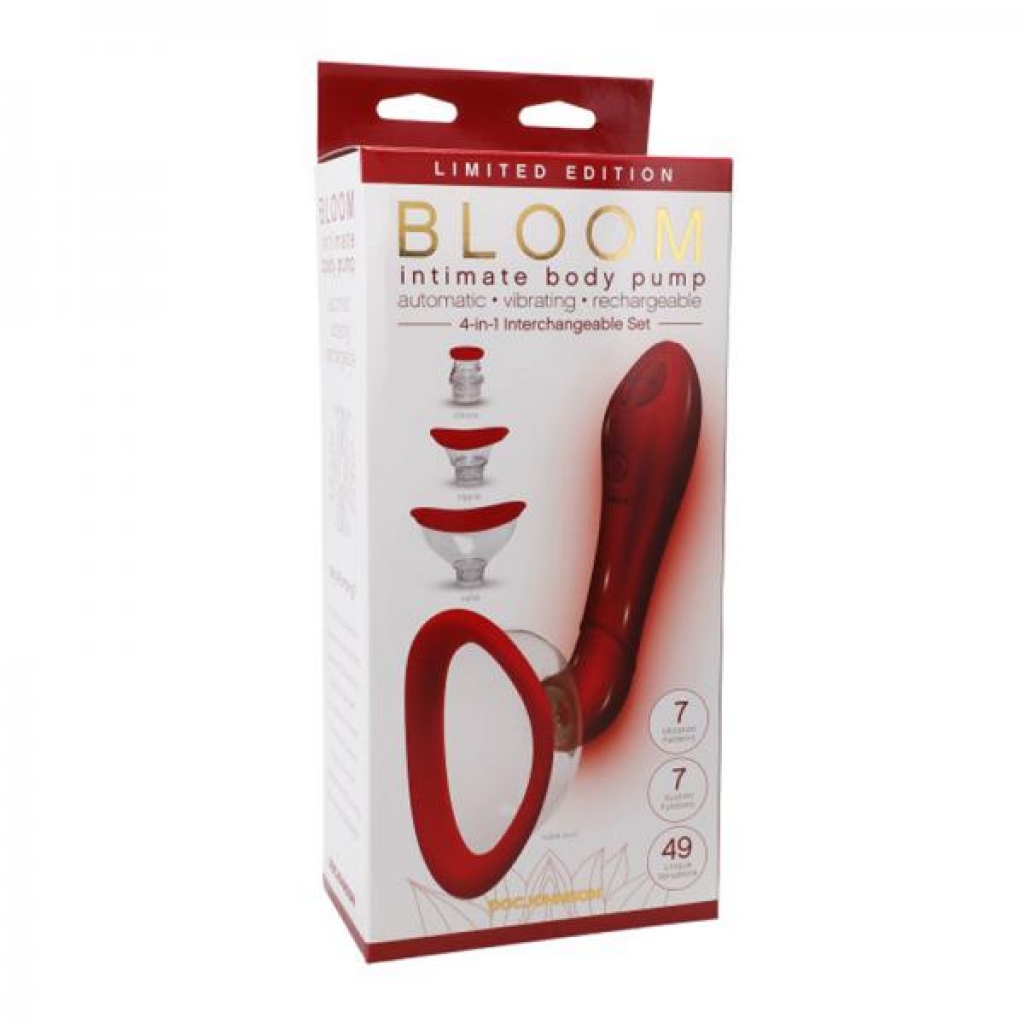Bloom Intimate Body Pump Limited Edition Red Automatic Vibrating Rechargeable 4-in-1 Interchangeable