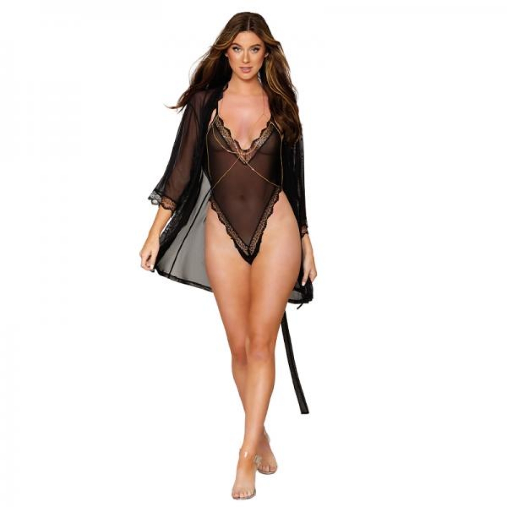 Dreamgirl Mesh Robe & Strappy Back Teddy With Lace Trim Black Xl Hanging