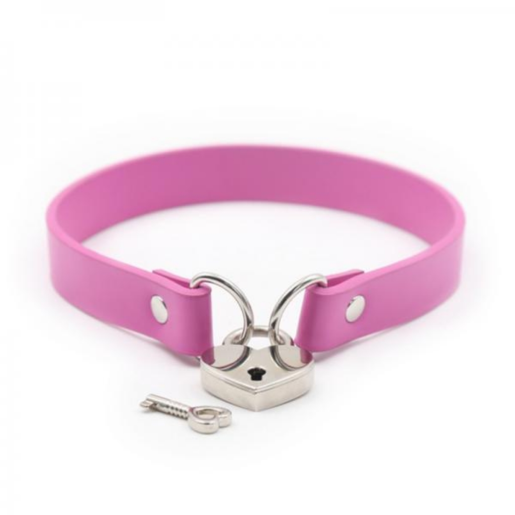 Ple'sur Pvc Collar With Heart Lock & Key Pink