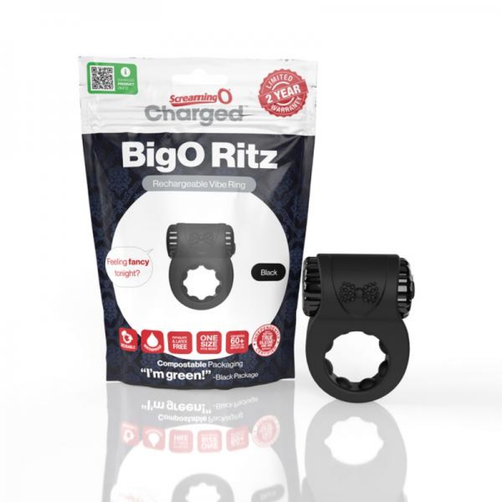 Screaming O Charged Big O Ritz Rechargeable Vibrating Silicone Cockring Black