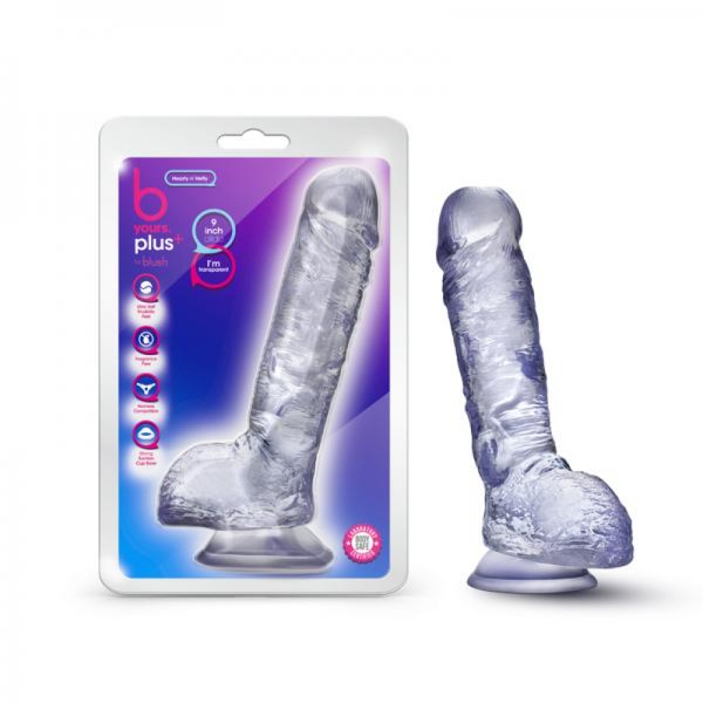 B Yours Plus Hearty N' Hefty 9 In. Dildo With Balls & Suction Cup Clear
