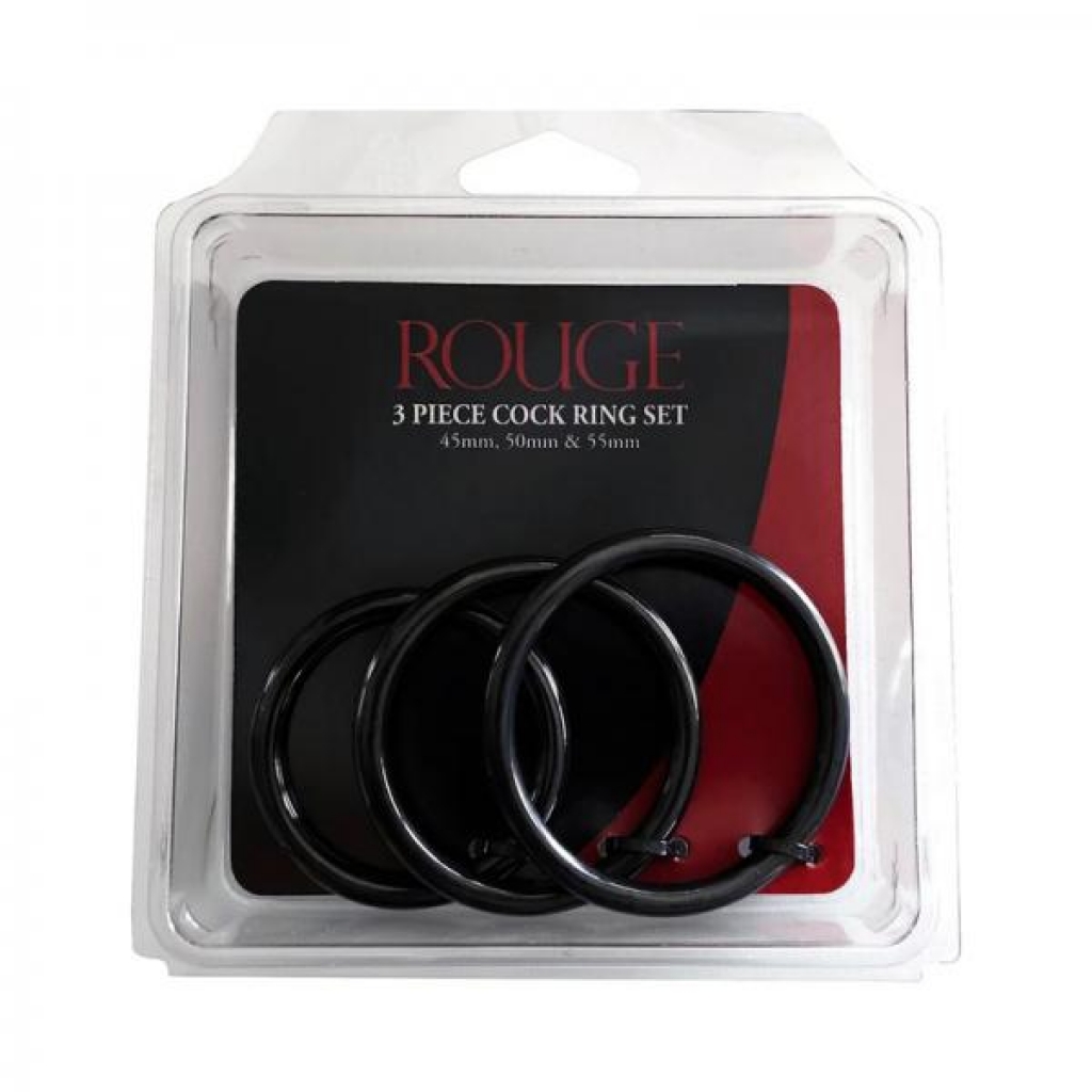 Rouge Stainless Steel 3 Piece Penis Ring Set (45/50/55mm) Black