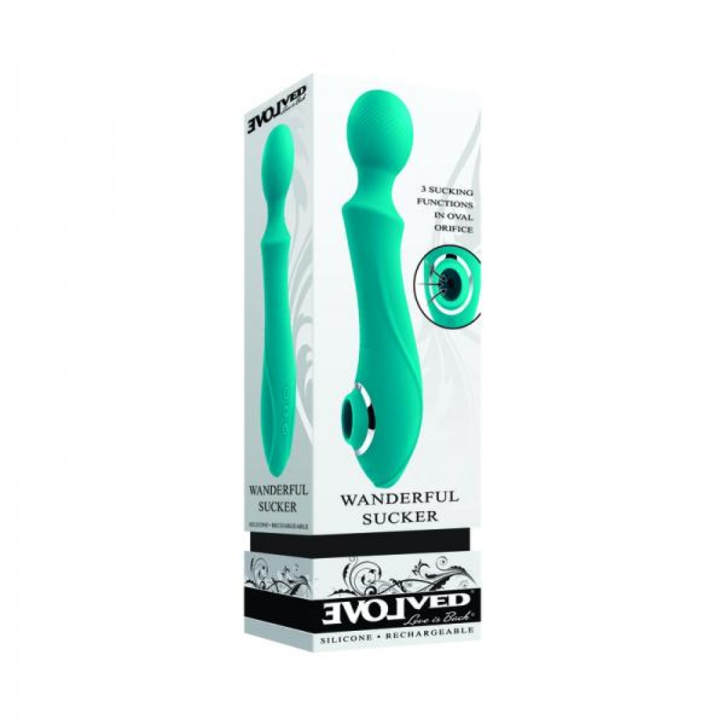 Evolved Wanderful Sucker Rechargeable Wand With Suction Silicone Teal