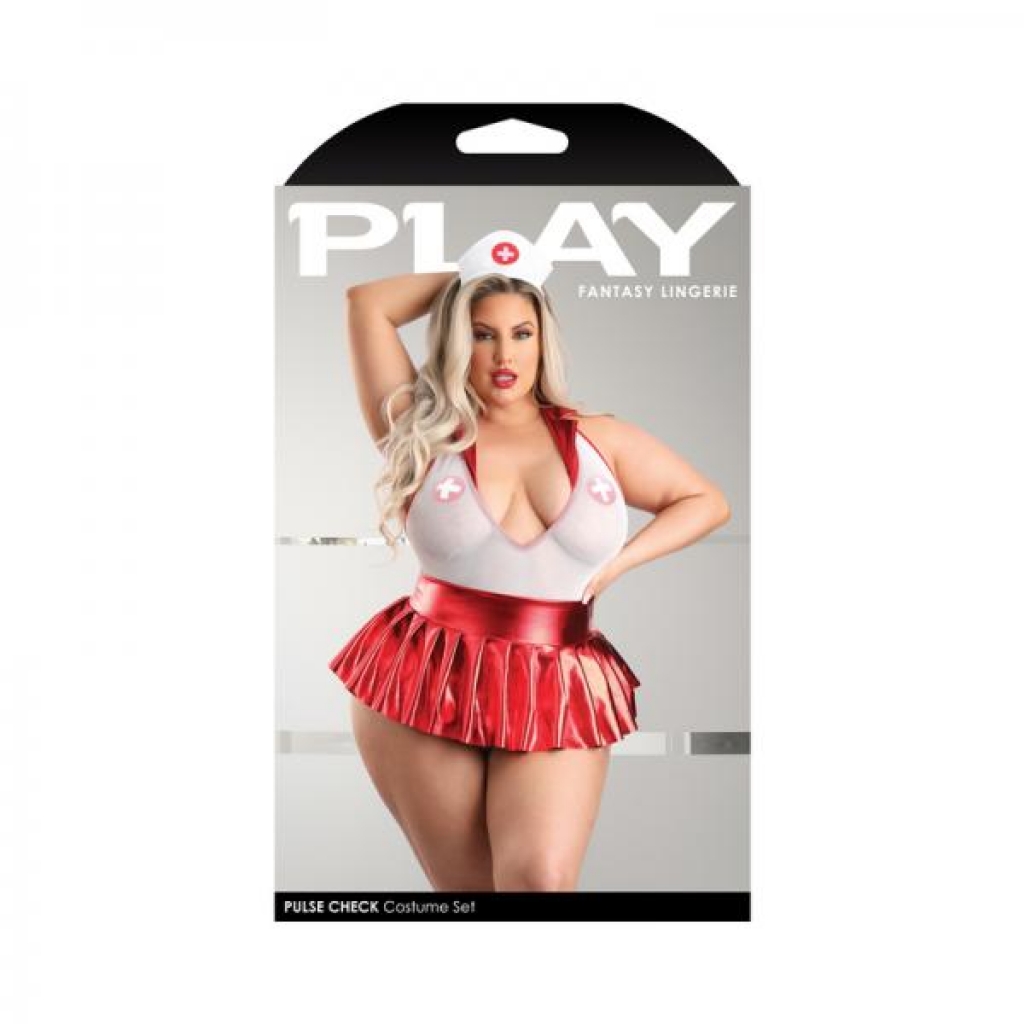 Fantasy Lingerie Play Pulse Check Collared Teddy With Open Back, Pleated Skirt, Medic Hat & 1 Pair O
