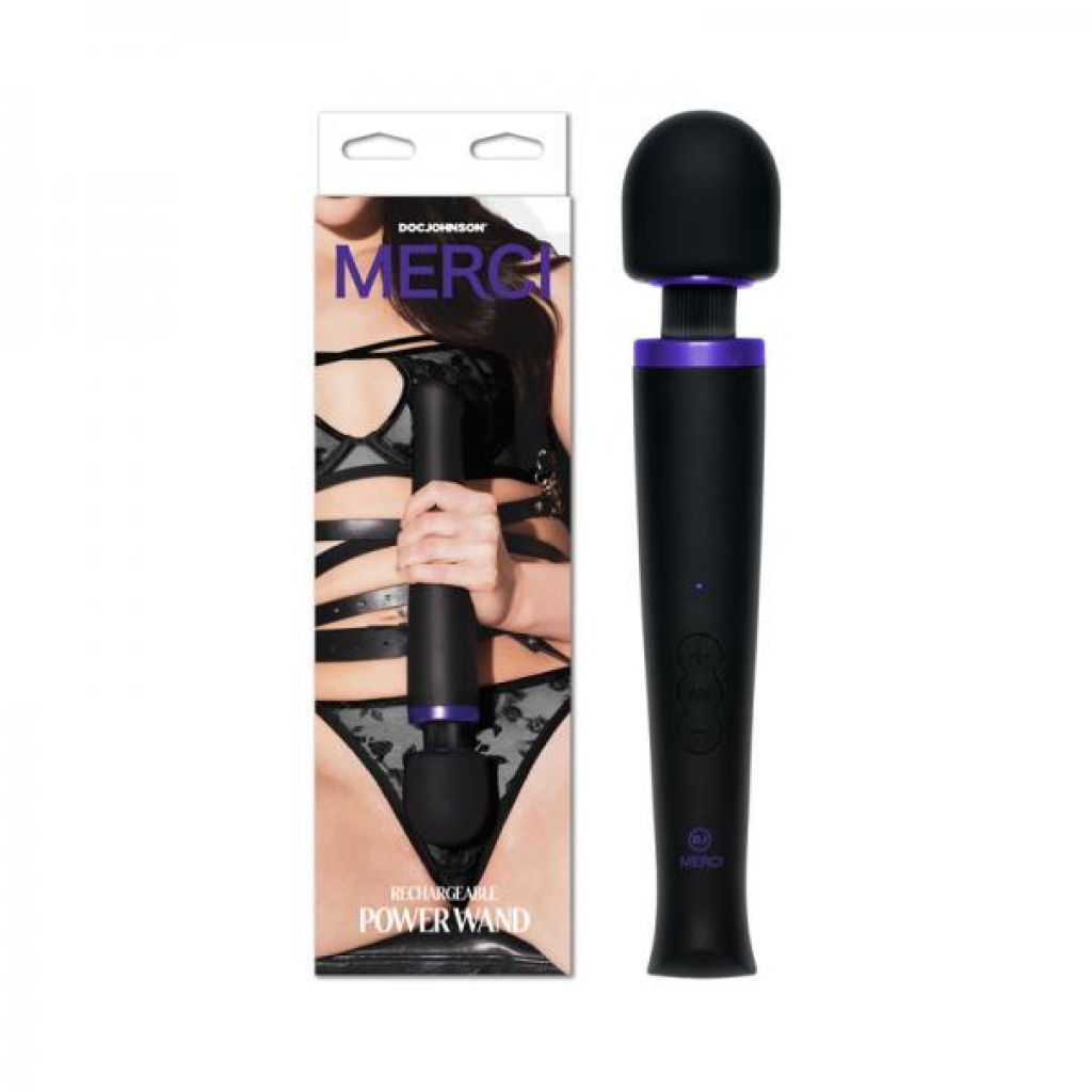 Merci Rechargeable Power Wand Ultra-powerful Silicone Wand Massager Black Violet