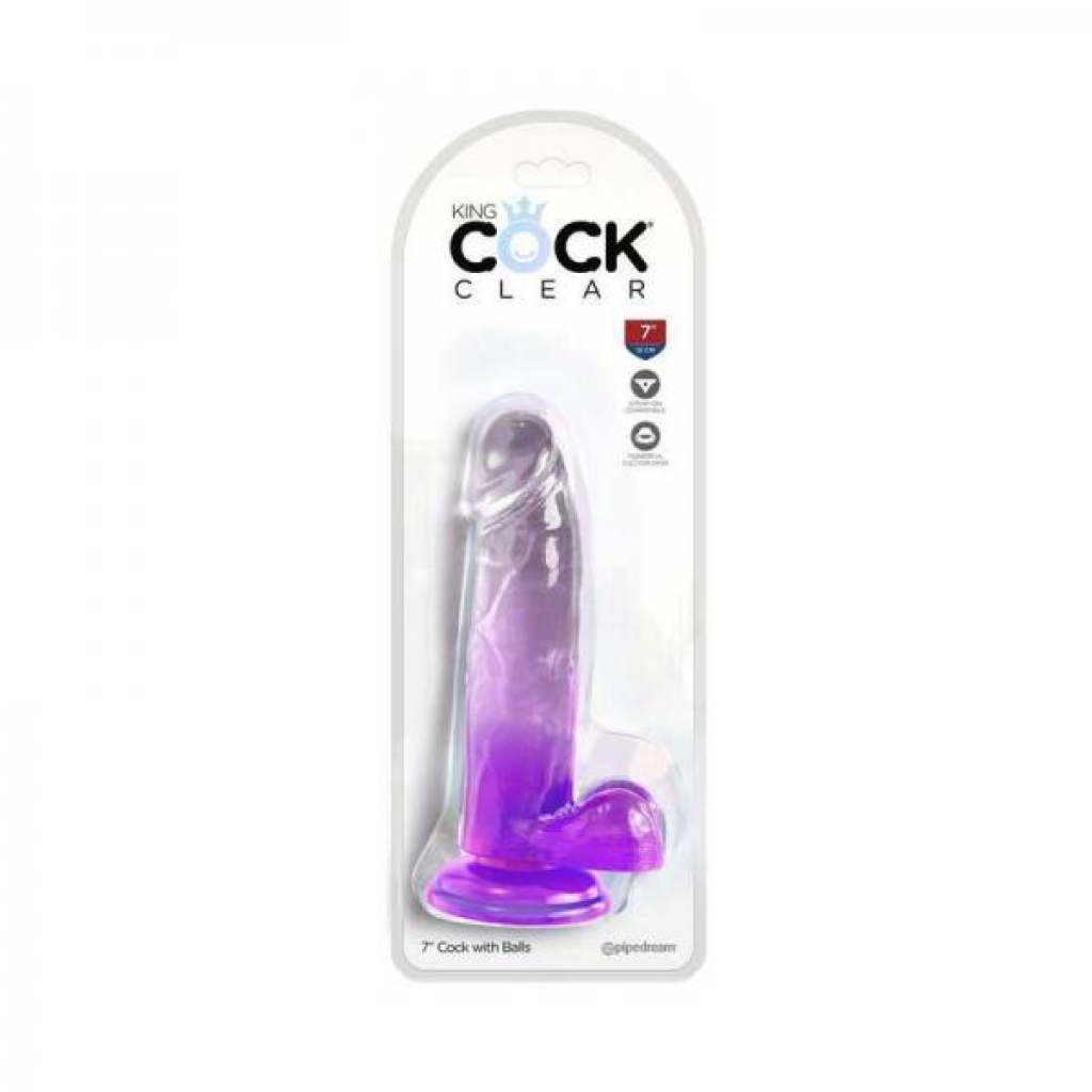 King Penis Clear With Balls 7in Purple