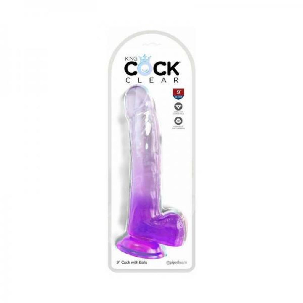 King Penis Clear With Balls 9in Purple