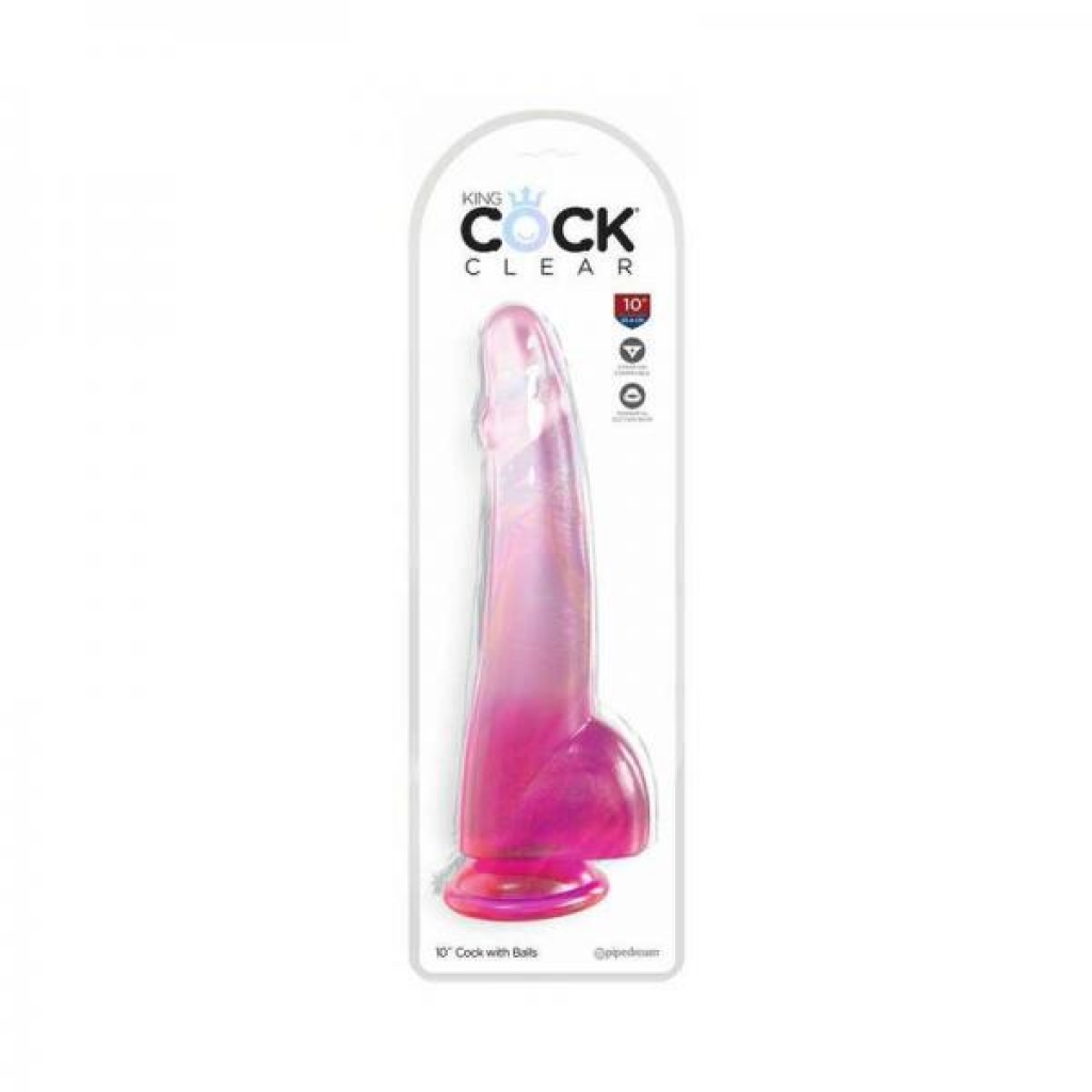King Penis Clear With Balls 10in Pink
